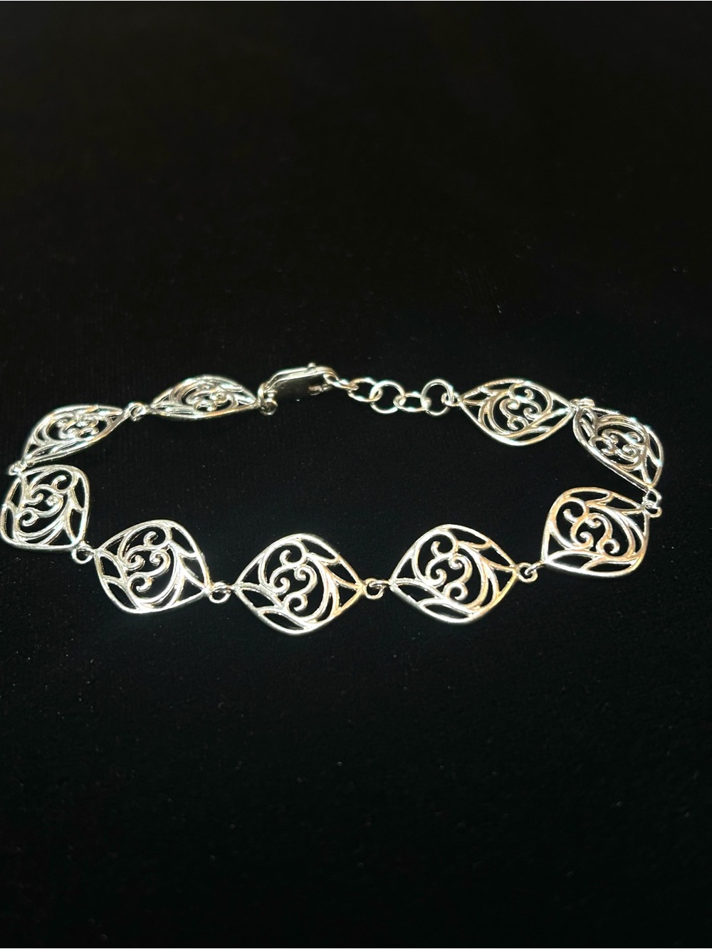 Elegant 925 Silver Filigree Link Bracelet - 6.75 - 7.5”